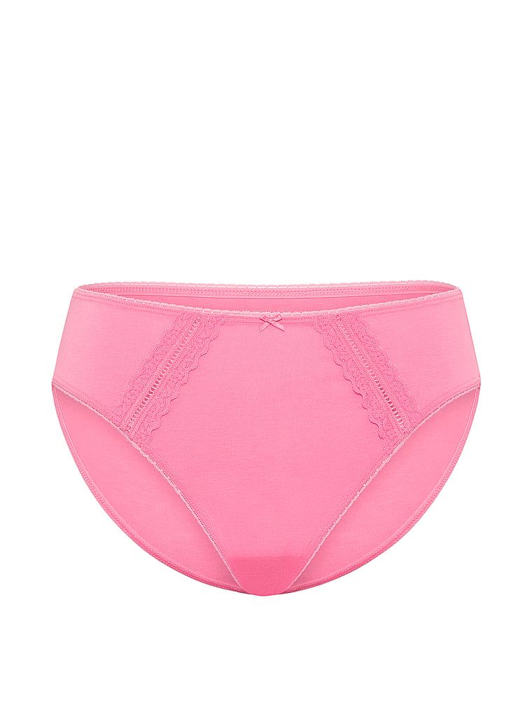 Majtki bawełniane ze wstawkami Lace-Trim. Produkt ma kolor różowy i pochodzi z kolekcji Victoria's Secret. 