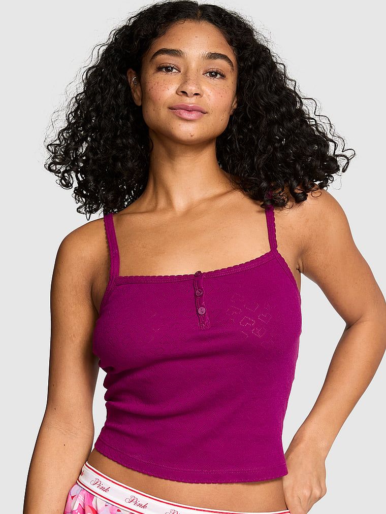 PINK Top Pointelle Henley Cami