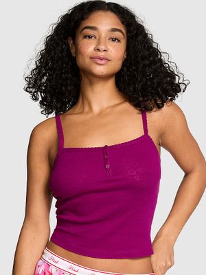 PINK Top Pointelle Henley Cami