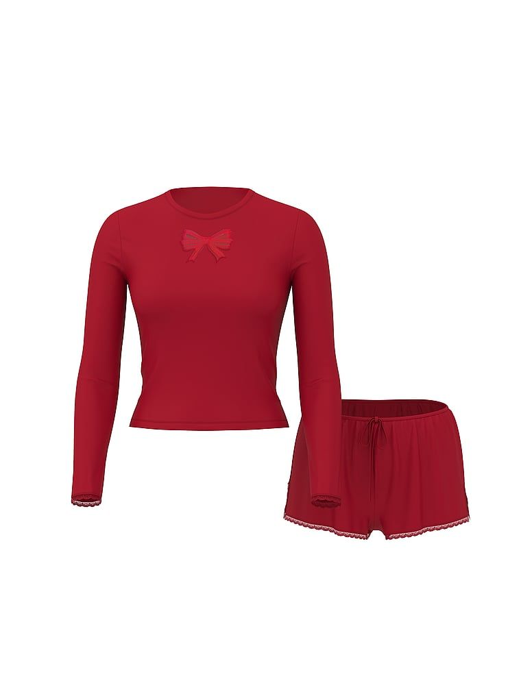 Zestaw do spania z modalu - bluzka i szorty Bow. Produkt ma kolor czerwony i pochodzi z kolekcji Victoria's Secret. 