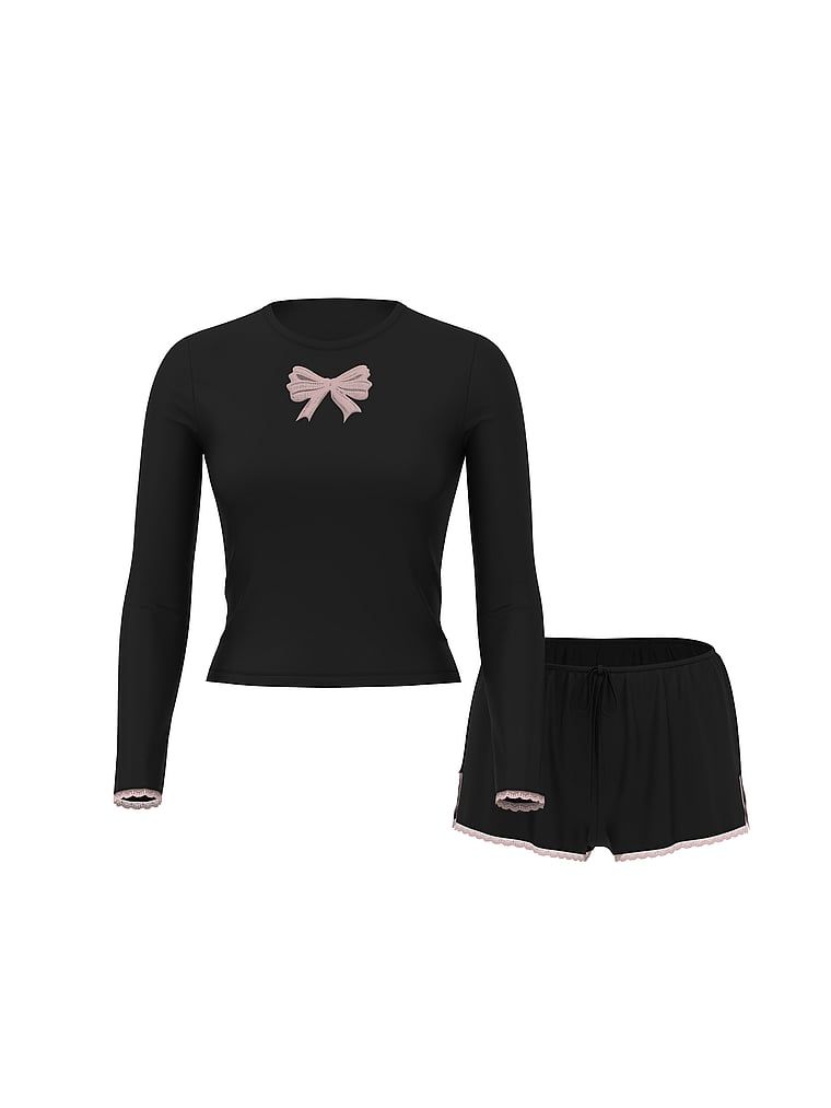 Zestaw do spania z modalu - bluzka i szorty Bow. Produkt ma kolor czarny i pochodzi z kolekcji Victoria's Secret. 