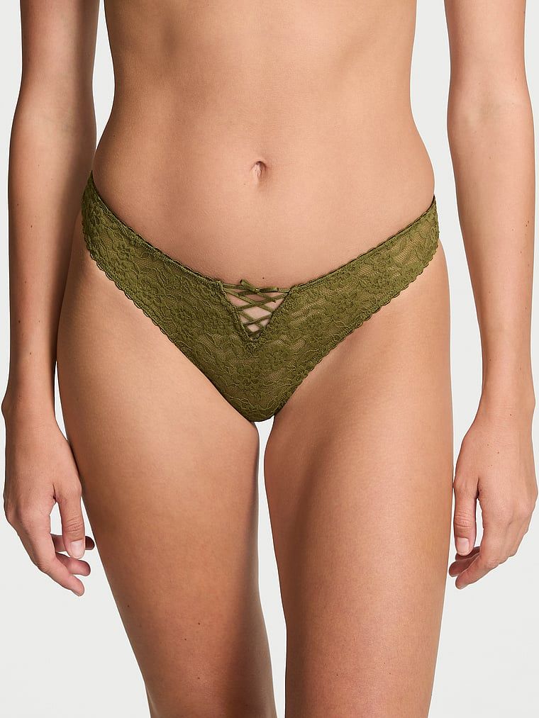 Stringi koronkowe z kokardką i sznurowaniem Lace-Up Bow. Produkt ma kolor zielony i pochodzi z kolekcji Lacie. 