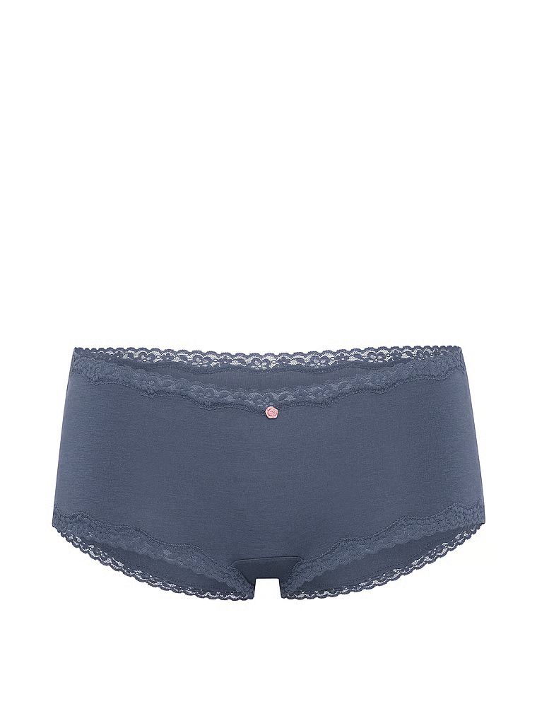 Majtki bawełniane szorty z koronką na krawędziach Lace-Trim Boyshort. Produkt ma kolor niebieski i pochodzi z kolekcji Lace Trim. 