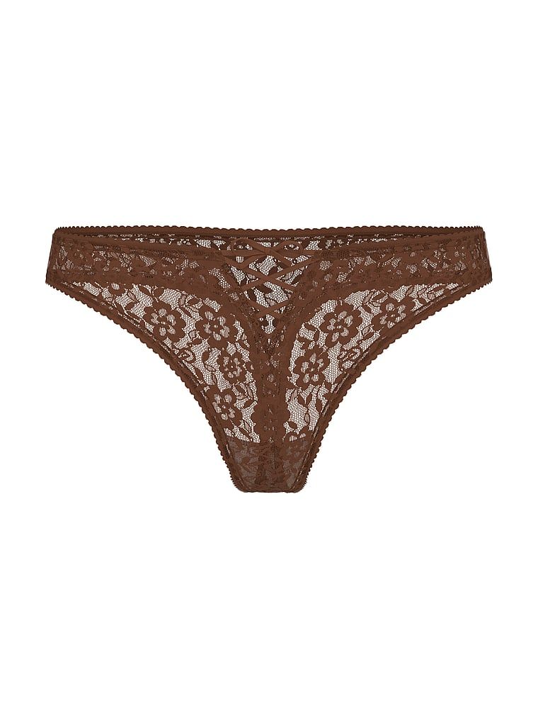 Stringi koronkowe z kokardką i sznurowaniem Lace-Up Bow. Produkt ma kolor brązowy i pochodzi z kolekcji Lacie. 