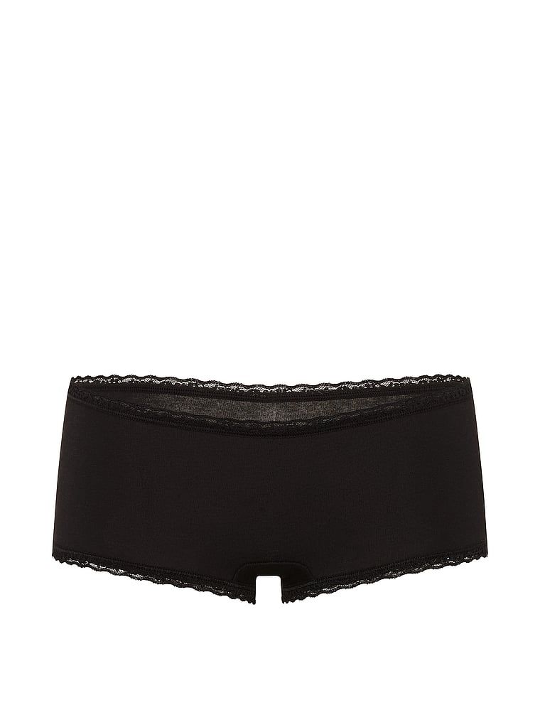 Majtki bawełniane szorty z koronką na krawędziach Lace-Trim Boyshort. Produkt ma kolor czarny i pochodzi z kolekcji Lace Trim. 