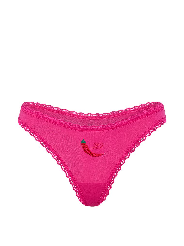Stringi bawełniane z koronką na krawędziach Lace-Waist. Produkt ma kolor różowy i pochodzi z kolekcji Lace Trim. 