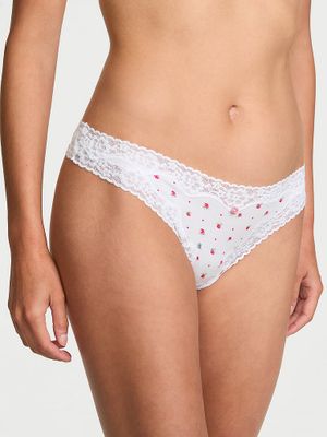 Lace Trim Stringi bawełniane z koronką Lace-Trim