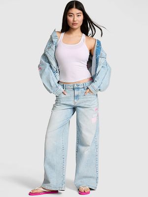 Luźne jeansy z szeroką nogawką i średnim stanem Denim by PINK