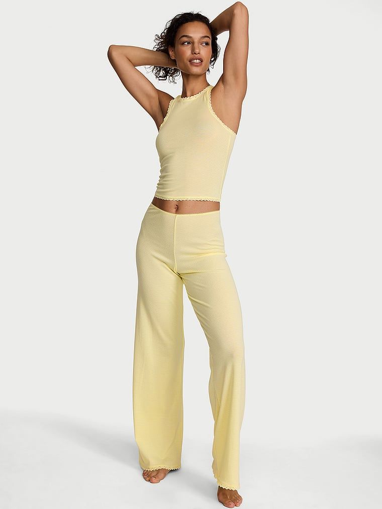 Victoria's Secret Zestaw do spania z bawełny - top i spodnie Shadow Stripe