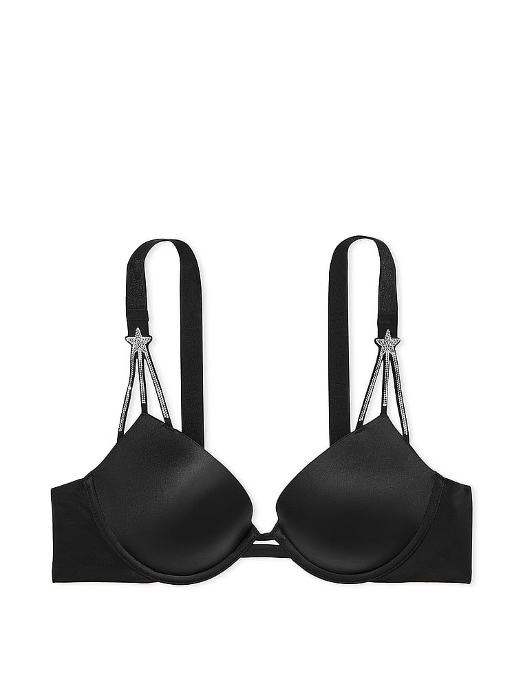 Na zdjęciu na białym tle widoczny jest biustonosz push-up Starstruck Shine Strap. Produkt ma kolor czarny i pochodzi z kolekcji Very Sexy.