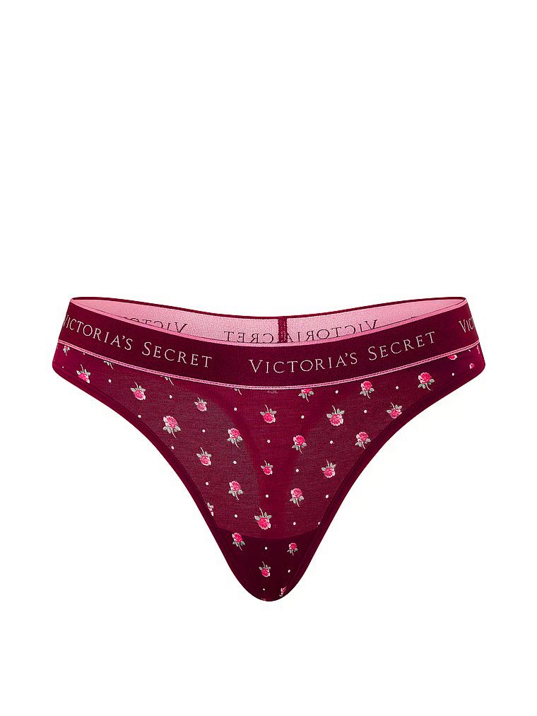 Stringi bawełniane z logo w talii. Produkt ma kolor kwiatowe i pochodzi z kolekcji Cotton. 