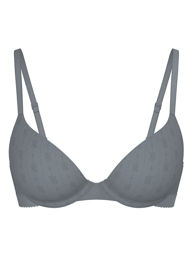 Na zdjęciu na białym tle widoczny jest biustonosz push-up Pointelle Logo Perfect Shape. Produkt ma kolor szary i pochodzi z kolekcji T-shirt.