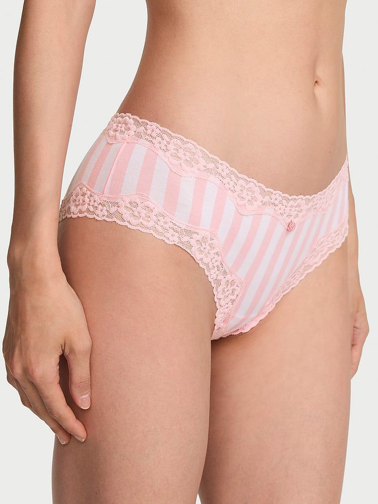 Lace Trim Majtki bawełniane z koronką na krawędziach Lace-Waist Cheeky