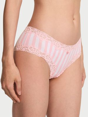Lace Trim Majtki bawełniane z koronką na krawędziach Lace-Waist Cheeky