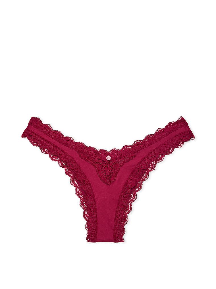 Majtki brazyliany z koronką Lace Trim Brazilian. Produkt ma kolor czerwony i pochodzi z kolekcji Dream Angels. 