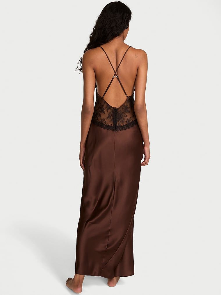 Very Sexy Koszula nocna satynowa sukienka maxi Rose Lace