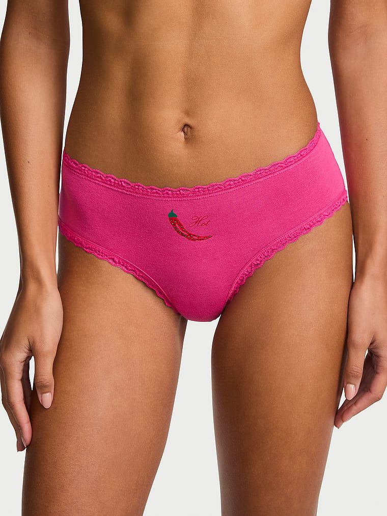Lace Trim Majtki bawełniane z koronką na krawędziach Lace-Waist Cheeky