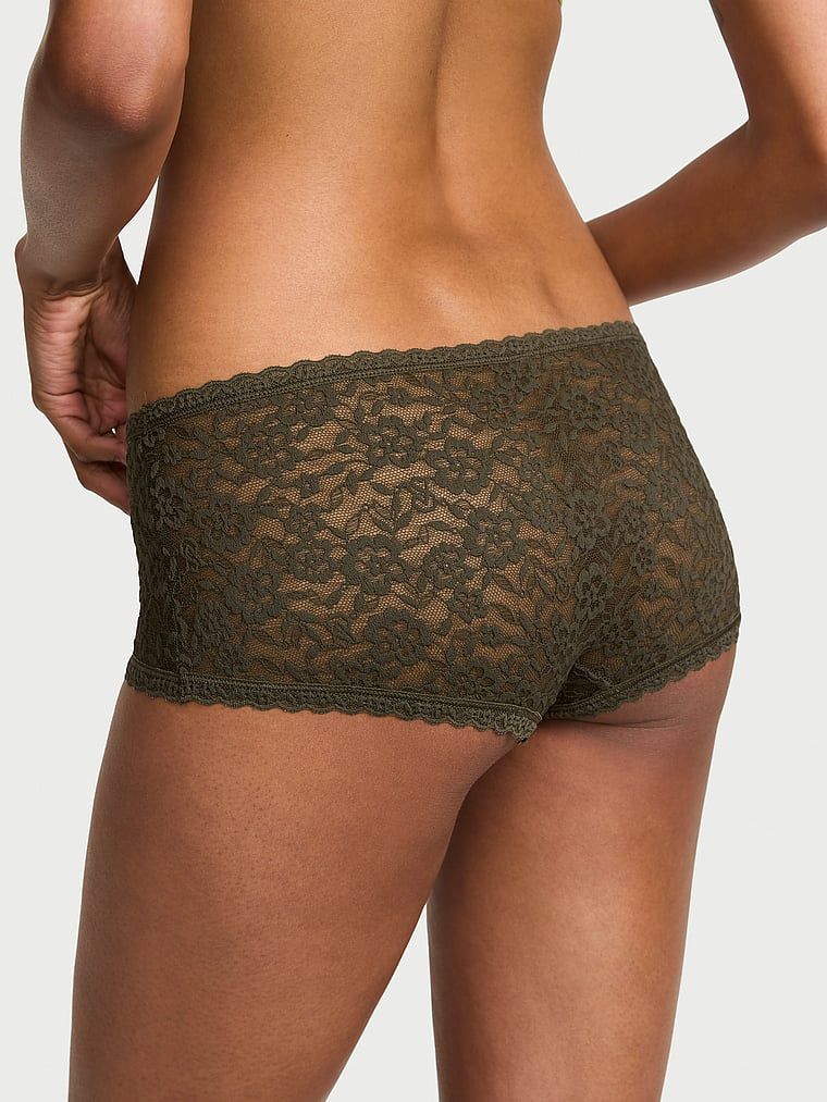 Majtki koronkowe szorty z niskim stanem Boyshort. Produkt ma kolor zielony i pochodzi z kolekcji Lacie. 