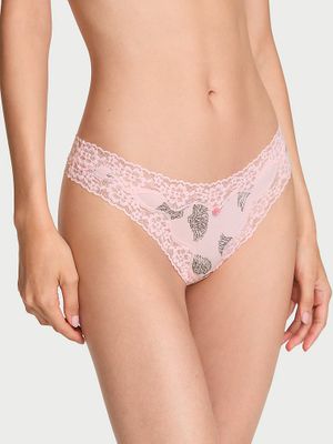 Lace Trim Stringi bawełniane z koronką Lace-Trim