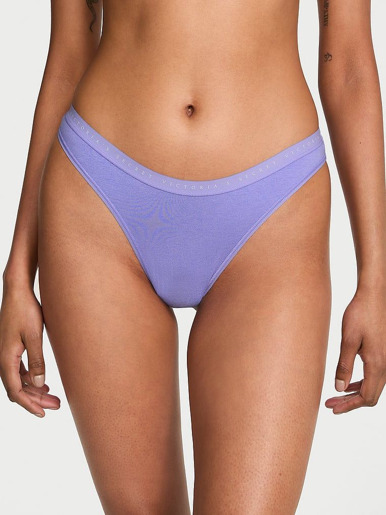 Stringi bawełniane High-Leg Scoop. Produkt ma kolor niebieski i pochodzi z kolekcji Victoria's Secret. 