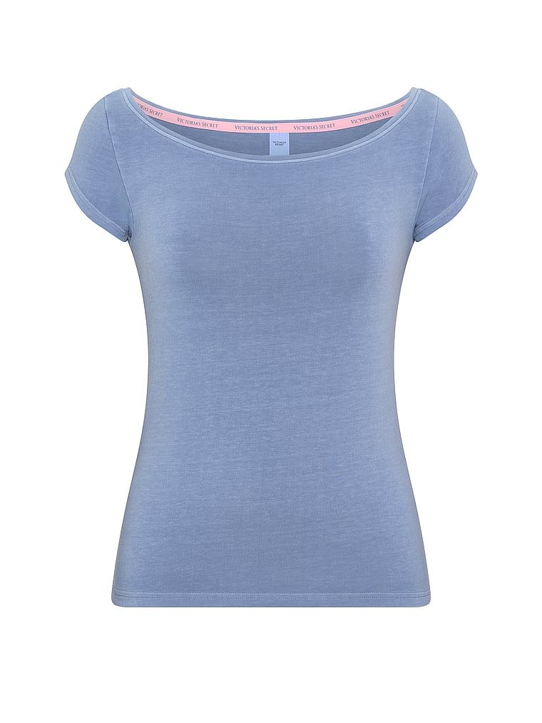 T-shirt bawełniany z dekoltem łódka Boatneck. Produkt ma kolor niebieski i pochodzi z kolekcji Angel Essentials. 