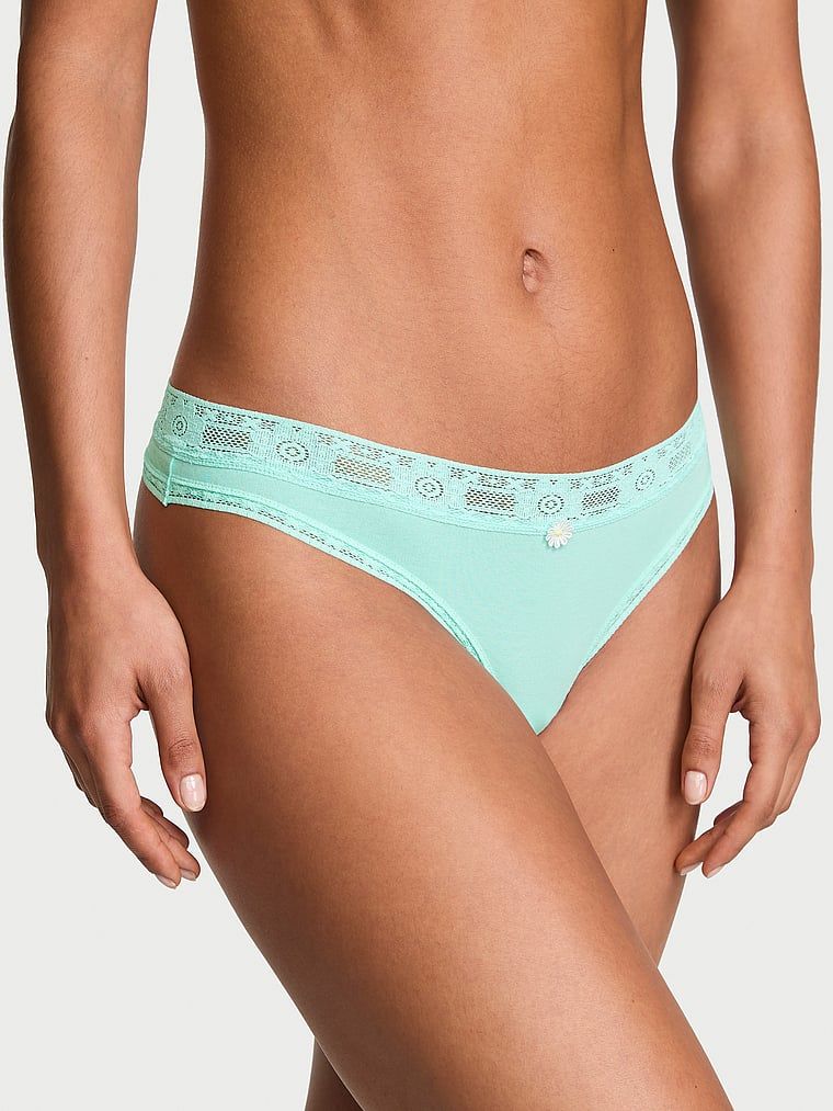 Lace Trim Stringi bawełniane z koronką szydełkową Lace-Trim