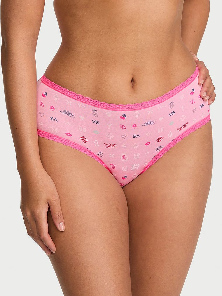 Majtki bawełniane z koronką na krawędziach Lace-Waist Cheeky. Produkt ma kolor wzorzysty i pochodzi z kolekcji Lace Trim. 