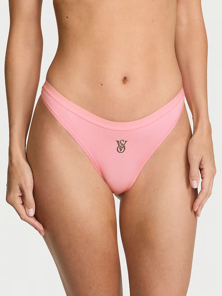 Stringi bawełniane High-Leg Scoop. Produkt ma kolor różowy i pochodzi z kolekcji Victoria's Secret. 