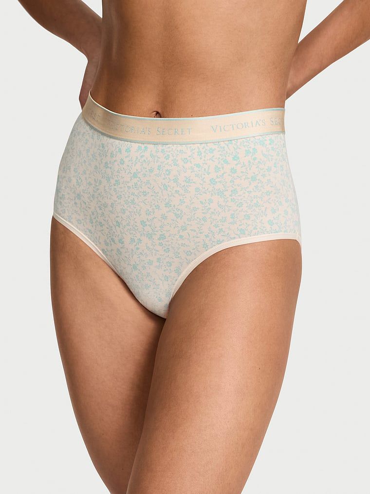 Majtki bawełniane figi z logo marki z wysokim stanem. Produkt ma wzór kwiatowy i pochodzi z kolekcji Cotton. 
