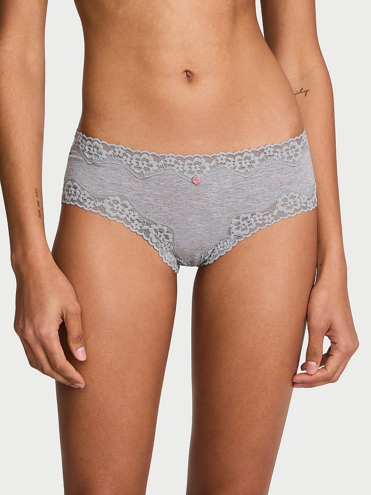 Lace Trim Majtki bawełniane z koronką na krawędziach Lace-Waist Cheeky