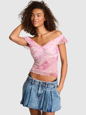 PINK Marszczony top off-shoulder