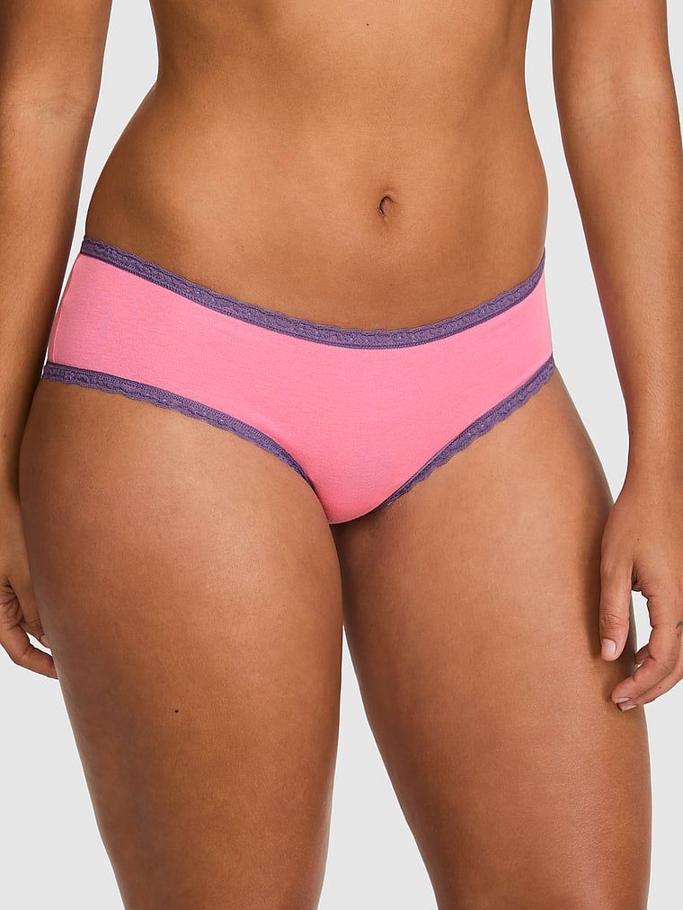 Majtki bawełniane z koronką na krawędziach Lace-Waist Cheeky. Produkt ma kolor różowy i pochodzi z kolekcji Lace Trim. 