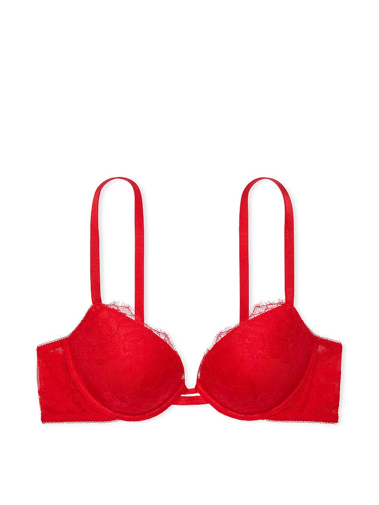 Na zdjęciu na białym tle widoczny jest biustonosz push-up Rose Lace. Produkt ma kolor czerwony i pochodzi z kolekcji Very Sexy.
