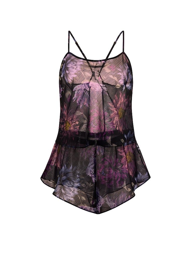 Zestaw z szyfonu - top i szorty Midnight Dahlias. Produkt ma kolor kwiatowy i pochodzi z kolekcji Victoria's Secret. 