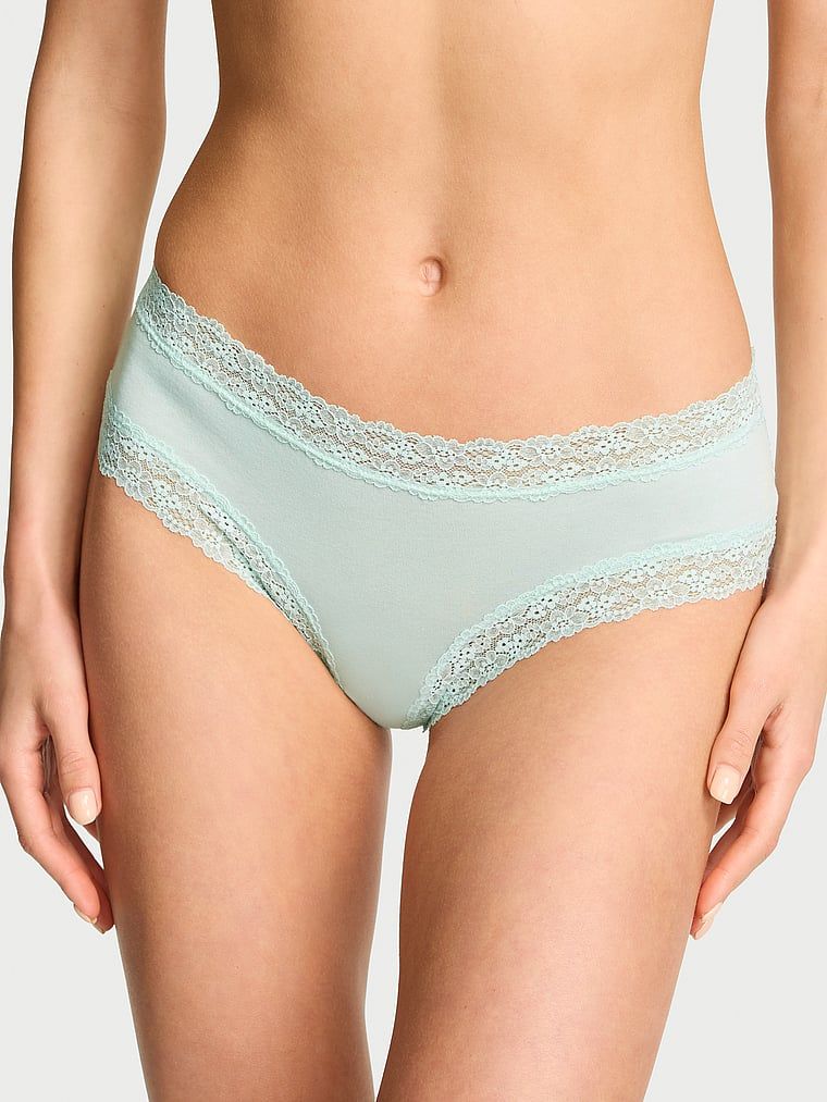 Majtki bawełniane z koronką z tyłu Cheeky. Produkt ma kolor zielony i pochodzi z kolekcji Lace Trim. 