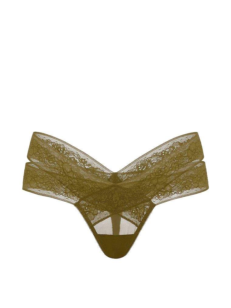 Stringi z wycięciami i z koronką Strappy Cut-Out. Produkt ma kolor zielony i pochodzi z kolekcji Very Sexy. 