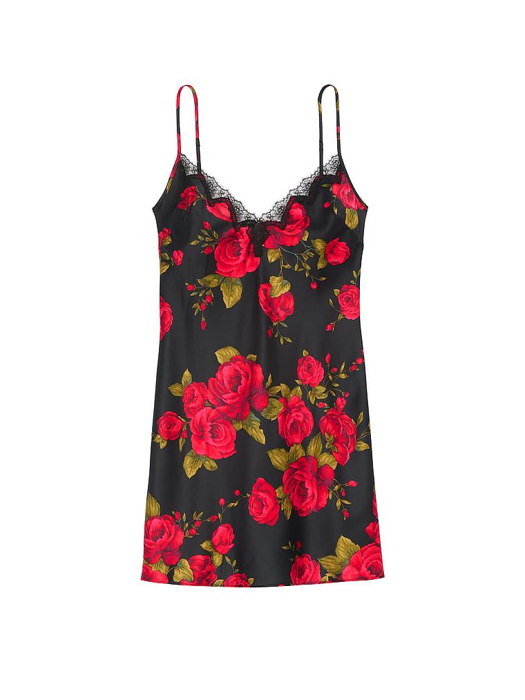 Koszulka nocna satynowa Satin and Rose Slip. Produkt ma kolor kwiatowy i pochodzi z kolekcji Victoria's Secret. 