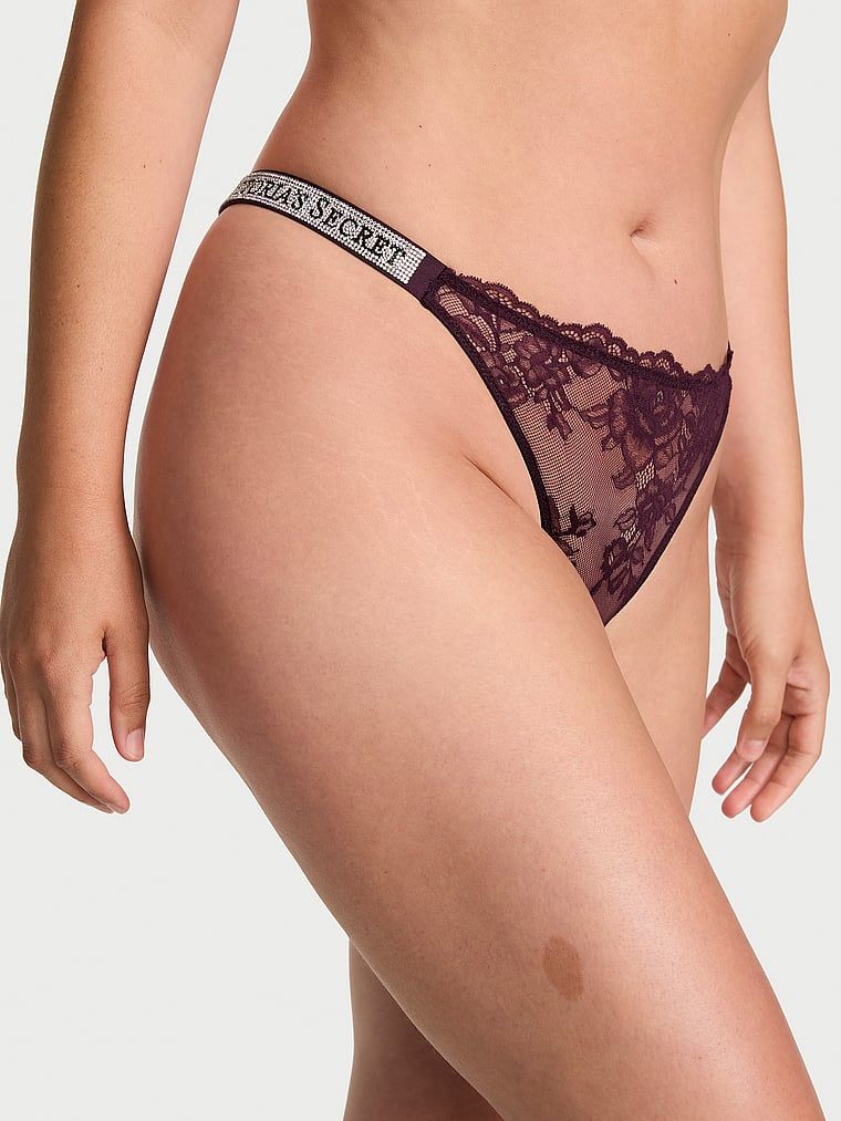 Very Sexy Stringi koronkowe z błyszczącymi paskami Shine Strap
