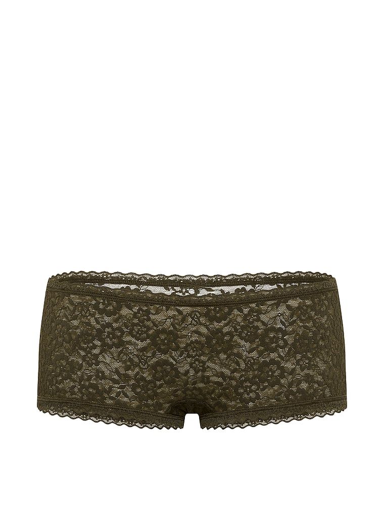 Majtki koronkowe szorty z niskim stanem Boyshort. Produkt ma kolor zielony i pochodzi z kolekcji Lacie. 