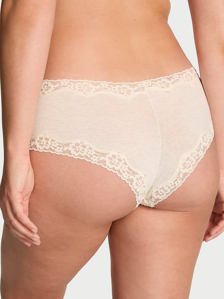 Majtki bawełniane z koronką na krawędziach Lace-Waist Cheeky. Produkt ma kolor beżowy i pochodzi z kolekcji Lace Trim. 
