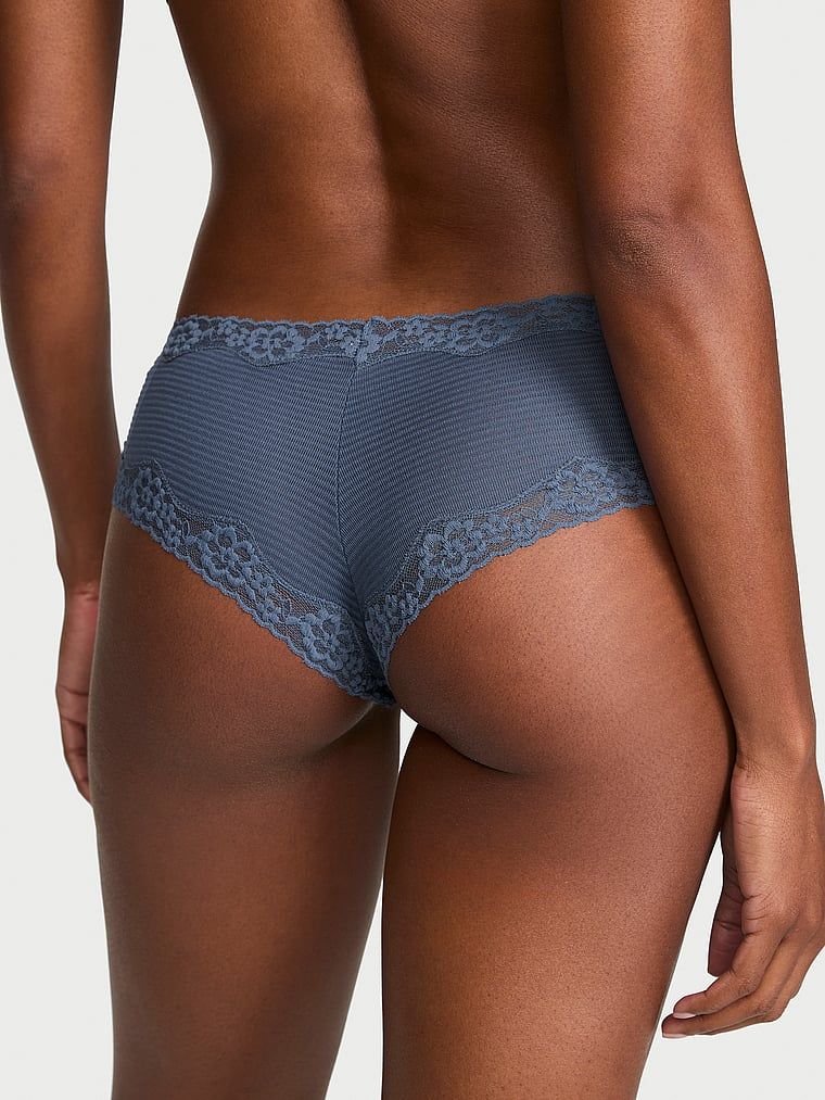 Majtki bawełniane w paseczki z koronką na krawędziach Cheeky. Produkt ma kolor niebieski i pochodzi z kolekcji Lace Trim. 