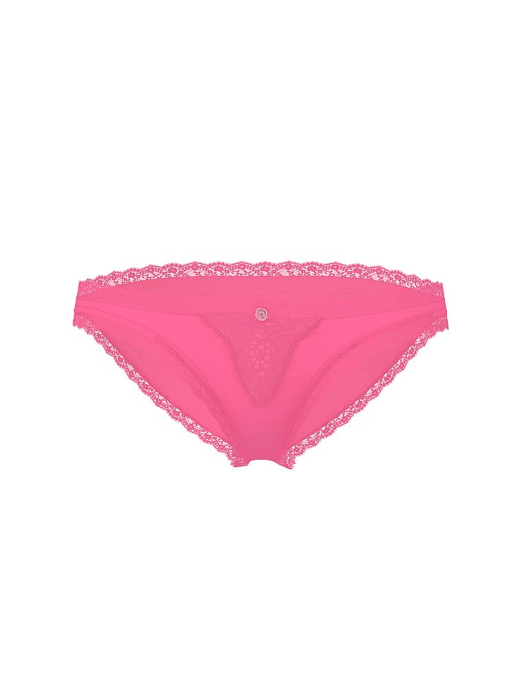 Majtki z koronką na krawędziach Lace-Trim Bikini. Produkt ma kolor różowy i pochodzi z kolekcji Dream Angels. 