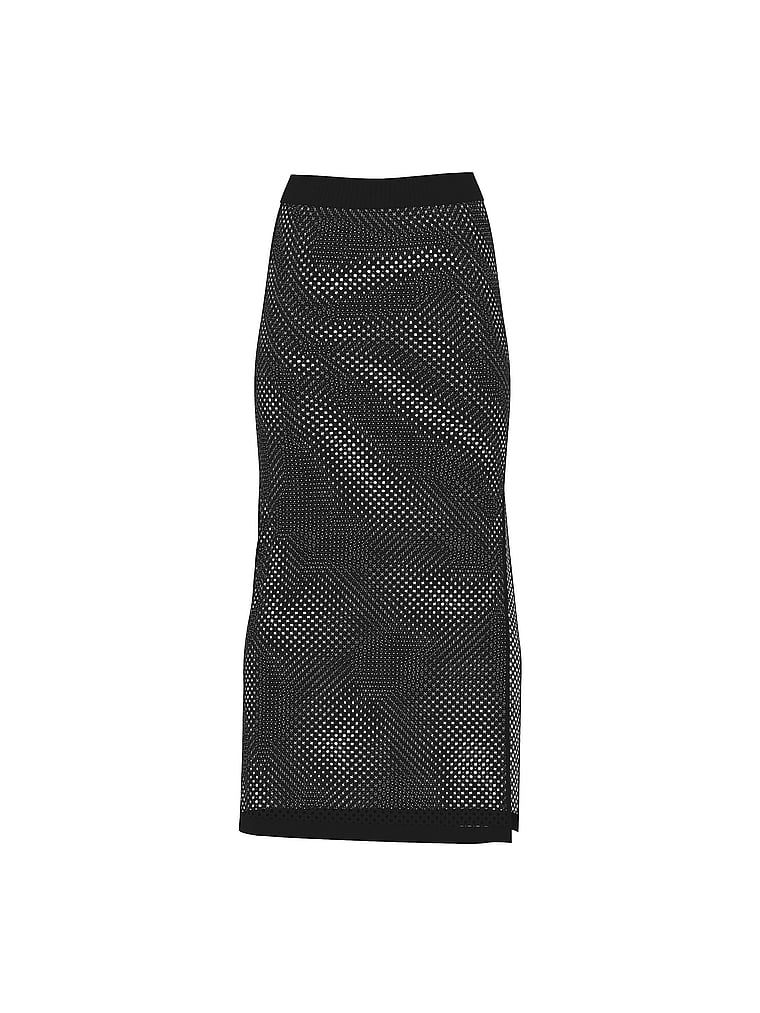 Spódnica dziurkowana z wiskozy na plażę Beachwear Crochet Maxi. Produkt ma kolor czarny i pochodzi z kolekcji Victoria's Secret Swim. 