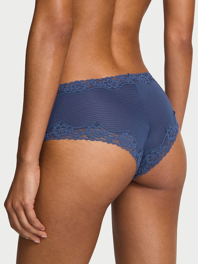 Majtki bawełniane w paseczki z koronką na krawędziach Cheeky. Produkt ma kolor niebieski i pochodzi z kolekcji Lace Trim. 