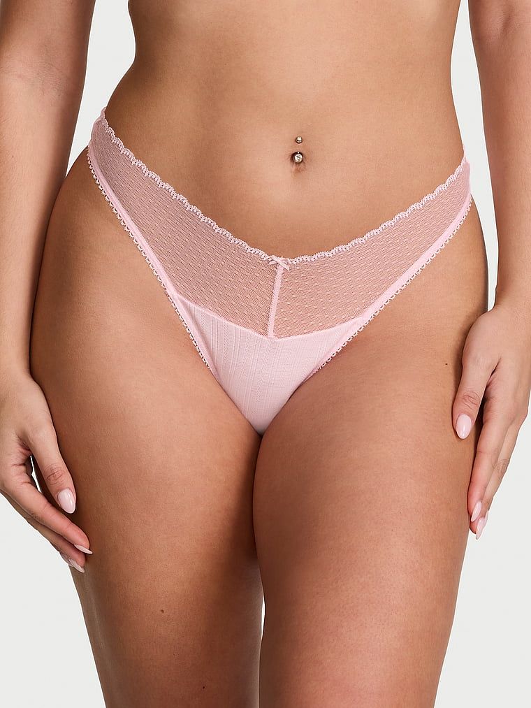 Victoria's Secret Stringi z wysoko wyciętymi nogawkami Lace Pointelle