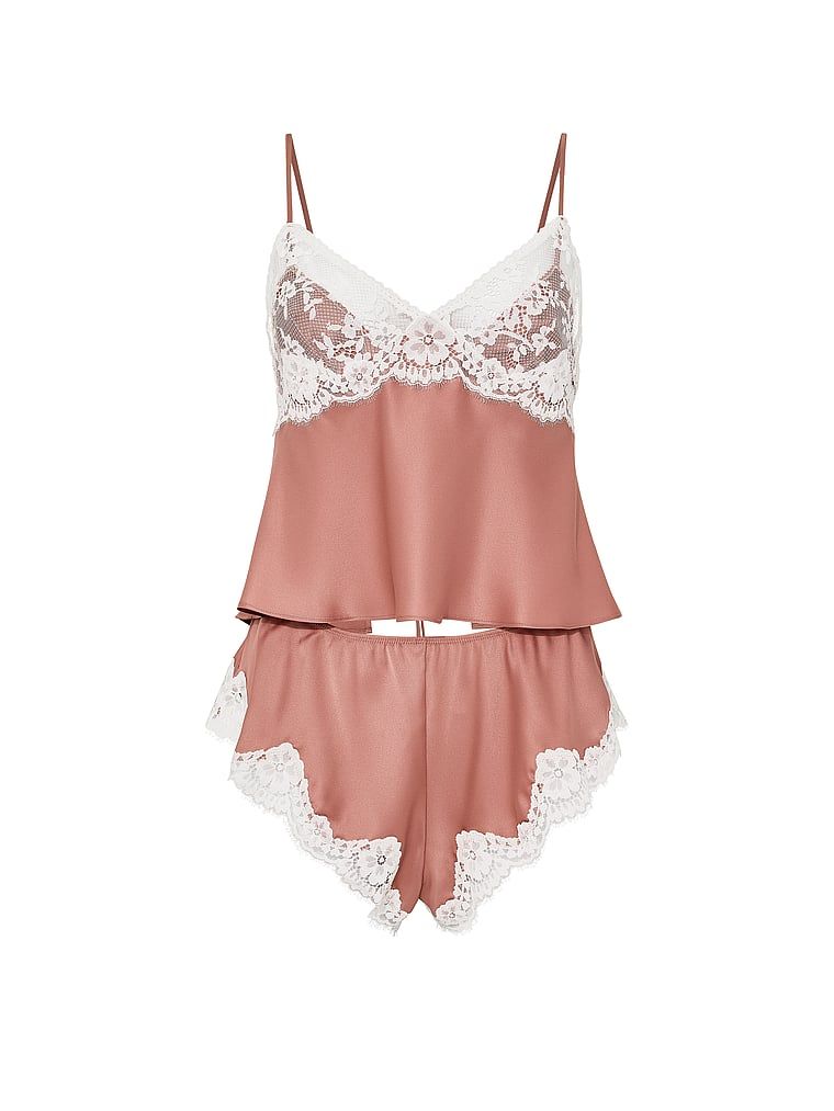 Zestaw satynowy do spania Lace-Trim. Produkt ma kolor różowy i pochodzi z kolekcji Dream Angels. 