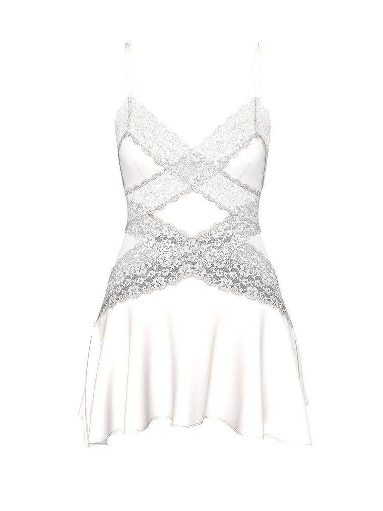 Dream Angels Koszulka nocna satynowa z koronką Lace and Satin Flounce Slip