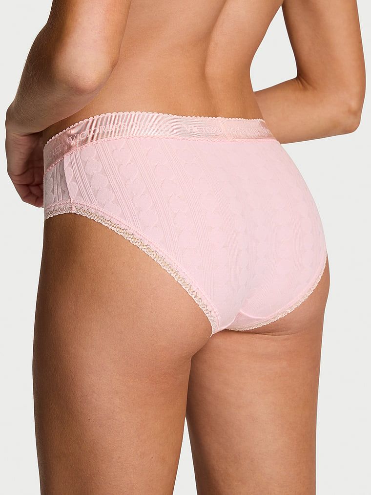 Majtki bawełniane z serduszkami i logo Heart Pointelle Hiphugger. Produkt ma kolor różowy i pochodzi z kolekcji Cotton. 