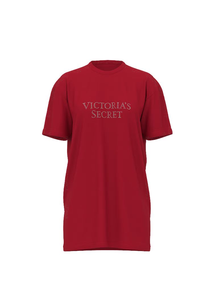 T-shirt bawełniany do spania oversize. Produkt ma kolor czerwony i pochodzi z kolekcji Victoria's Secret. 