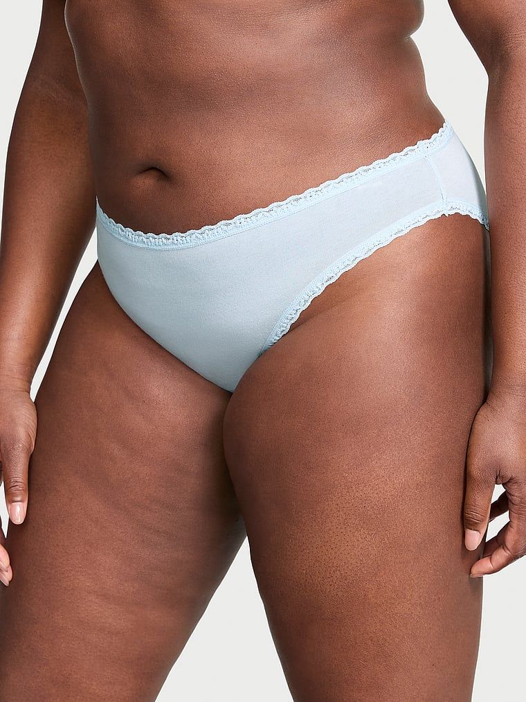 Majtki bawełniane z koronką Lace-Trim Bikini. Produkt ma kolor niebieski i pochodzi z kolekcji Lacie. 